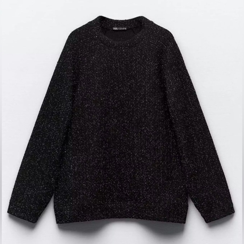 Zara Black + Silver Metallic Threads Knit Sweater | L | NWT | Oversized - Picture 6 of 9